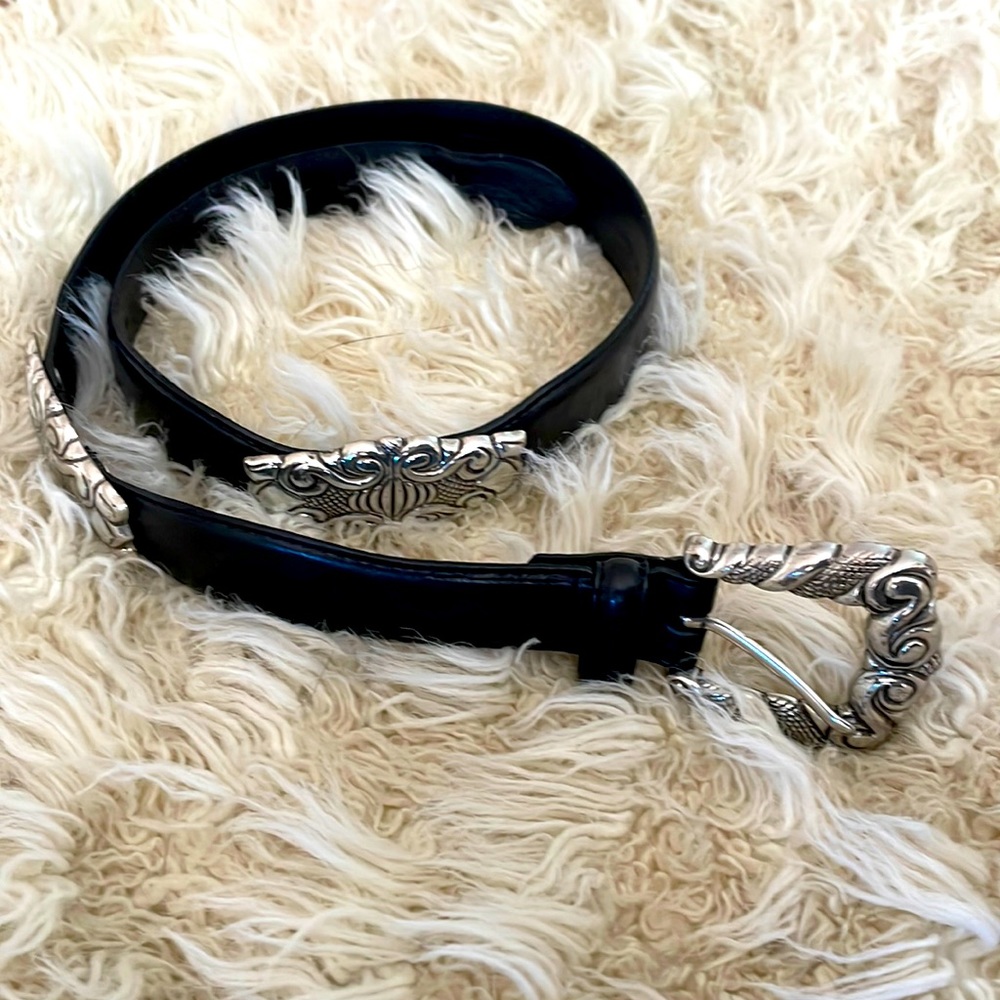 Black Fossil belt with silver accents